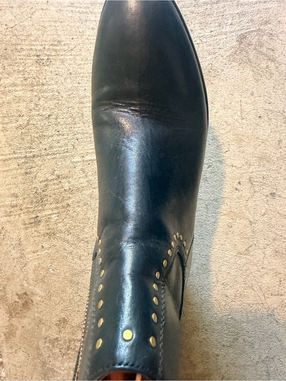 Coach Black Leather Ankle Boots with Gold Stud Accents - Picture 12 of 14